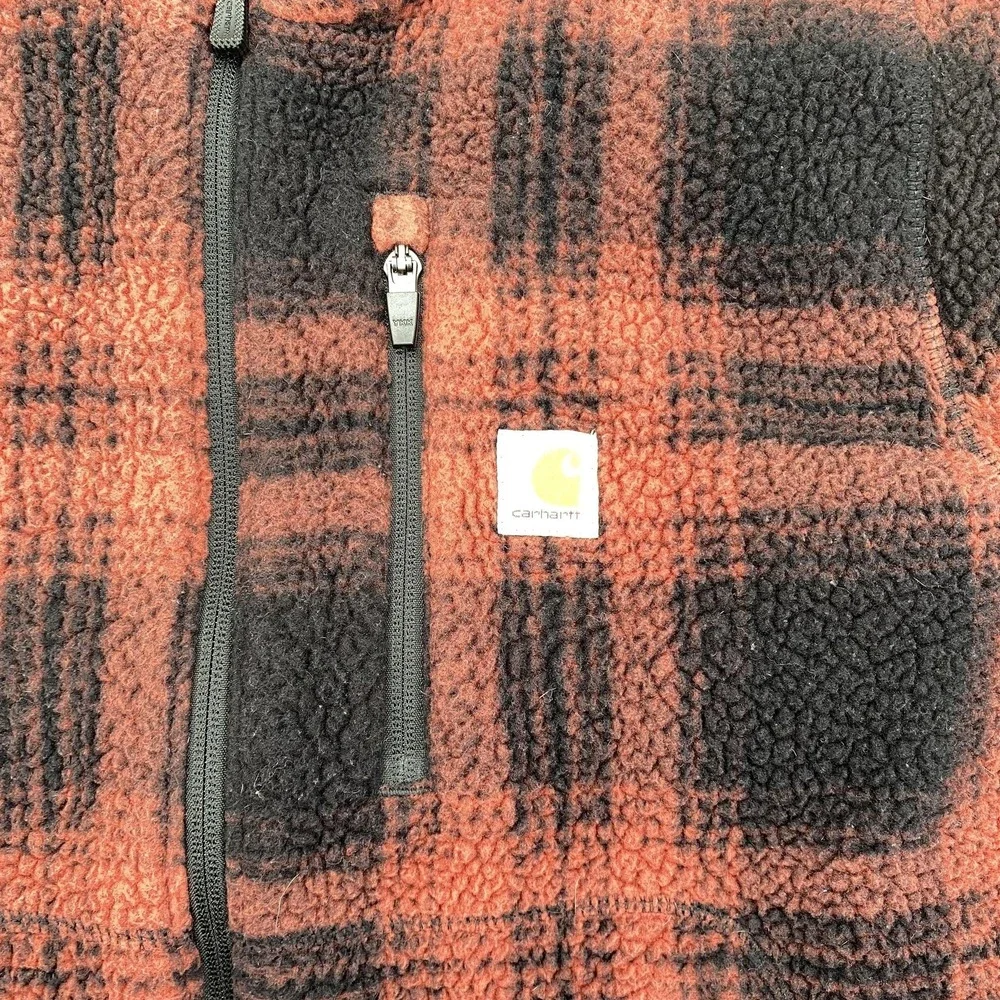 Carhartt Jacket Youth L 12-14 Red Plaid Sherpa Fleece Full Zip Pockets Warm